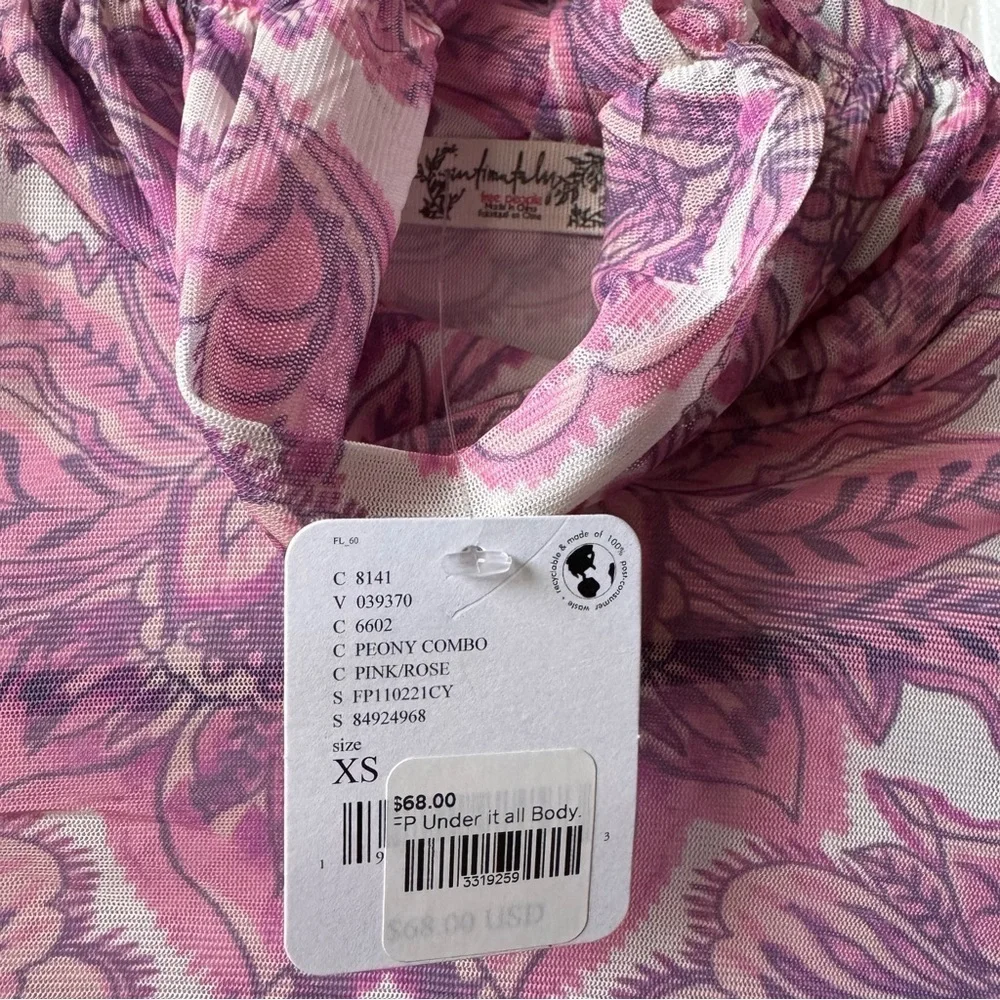 Free People X REVOLVE Under It All Bodysuit Ruched Long Sleeve Peony Combo XS